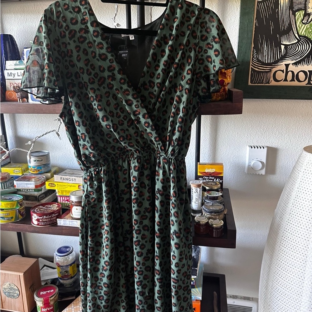 Elegant Green Leopard Print Dress